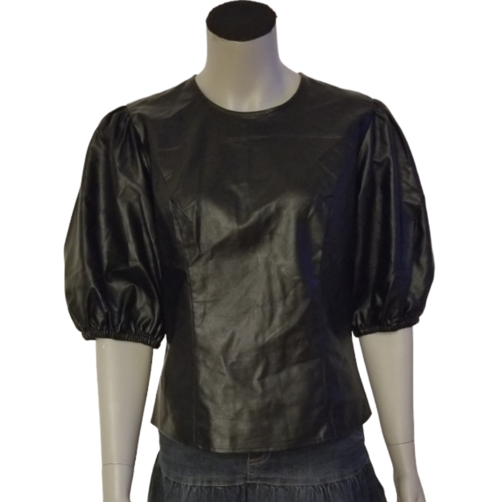 Express Puff Sleeve Faux Leather Top